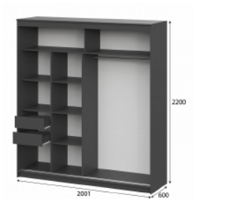 Шкаф-купе ШКП-3 2000 мм графит (СВ) в Арамиле - aramil.mebel-e96.ru