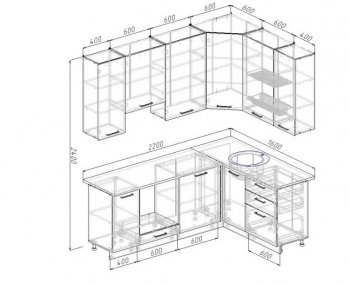 Угловой кухонный гарнитур Антрацит 2200х1600 мм в Арамиле - aramil.mebel-e96.ru