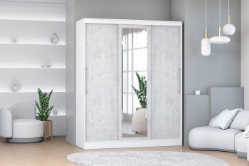 Шкаф-купе 1700 мм 3-х дверный с 1-м зеркалом (арт. 012) белый/цемент (Диал) в Арамиле - aramil.mebel-e96.ru