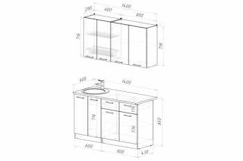 Кухонный гарнитур Асая Медиум 1400 мм (Герда) в Арамиле - aramil.mebel-e96.ru