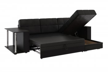 Угловой диван Атлант со столиком кожа черный в Арамиле - aramil.mebel-e96.ru