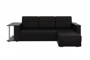 Угловой диван Атлант со столиком кожа черный в Арамиле - aramil.mebel-e96.ru