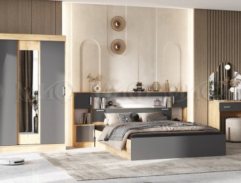 Спальный гарнитур Бася крафт/графит (Миф) в Арамиле - aramil.mebel-e96.ru