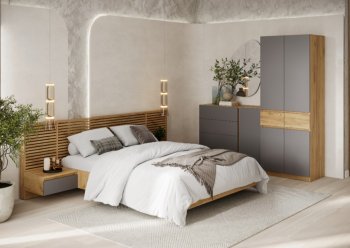 Спальный гарнитур Бостон Лайт серый (Стиль) в Арамиле - aramil.mebel-e96.ru