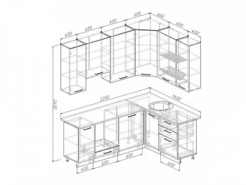 Угловой кухонный гарнитур Дели 2200х1600 мм в Арамиле - aramil.mebel-e96.ru