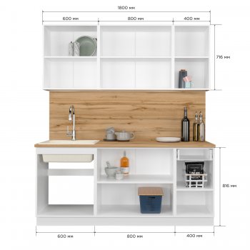 КУхонный гарнитур Эстетик 1800 мм белый (Сурская) в Арамиле - aramil.mebel-e96.ru