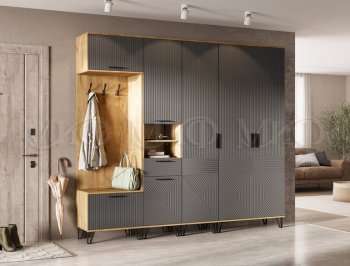 Прихожая Флэш крафт/графит модульная (Миф) в Арамиле - aramil.mebel-e96.ru