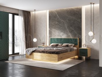Кровать парящая с ПМ Флэш грин/дуб крафт (Миф) в Арамиле - aramil.mebel-e96.ru