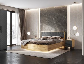 Кровать парящая с ПМ Флэш графит/дуб крафт (Миф) в Арамиле - aramil.mebel-e96.ru