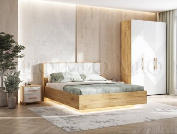 Кровать парящая с ПМ Ирис белый/дуб крафт (Миф) в Арамиле - aramil.mebel-e96.ru