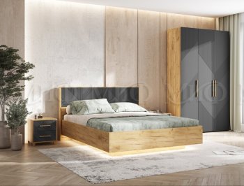 Кровать парящая с ПМ Ирис графит/дуб крафт (Миф) в Арамиле - aramil.mebel-e96.ru