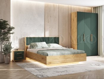 Кровать парящая с ПМ Ирис грин/дуб крафт (Миф) в Арамиле - aramil.mebel-e96.ru