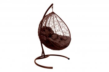 Подвесное кресло КАПЛЯ с ротангом коричневое, подушка коричневая в Арамиле - aramil.mebel-e96.ru