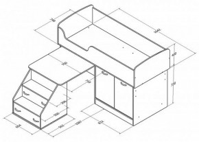 Кровать-чердак Дюймовочка-2 Дуб молочный/орех в Арамиле - aramil.mebel-e96.ru