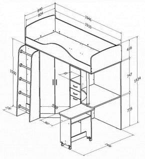 Кровать-чердак Теремок-1 Дуб молочный/Голубой в Арамиле - aramil.mebel-e96.ru