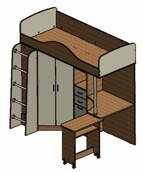 Кровать-чердак Теремок-1 Дуб молочный/Голубой в Арамиле - aramil.mebel-e96.ru