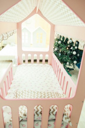 Кроватка-домик без ящика 800*1600 (Розовый) в Арамиле - aramil.mebel-e96.ru
