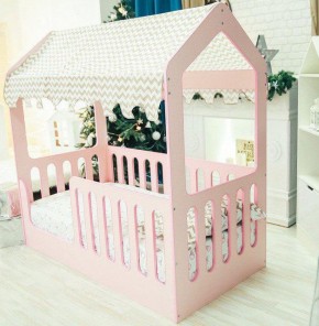 Кроватка-домик без ящика 800*1600 (Розовый) в Арамиле - aramil.mebel-e96.ru | фото