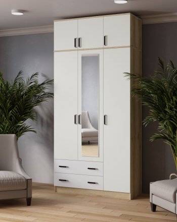 Шкаф Лагуна с антресолью с зеркалом делано/белый (Текс) в Арамиле - aramil.mebel-e96.ru