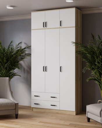 Шкаф Лагуна с антресолью делано/белый (Текс) в Арамиле - aramil.mebel-e96.ru
