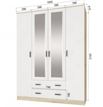 Шкаф 1600 мм Лагуна с антресолью делано/белый (Текс) в Арамиле - aramil.mebel-e96.ru