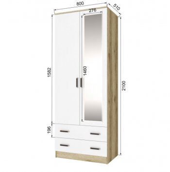 Шкаф 800 мм Лагуна с антресолью делано/белый (Текс) в Арамиле - aramil.mebel-e96.ru