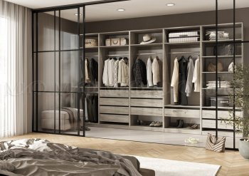 Гардеробная/шкаф 4000 мм Ларго №1 открытая дуб крафт серый (Миф) в Арамиле - aramil.mebel-e96.ru