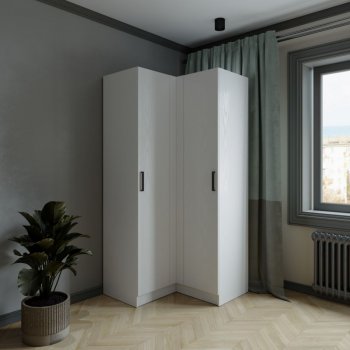 Шкаф угловой Ларс (угол прямой), Белый (Микон) в Арамиле - aramil.mebel-e96.ru