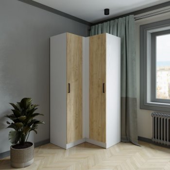 Шкаф угловой Ларс (угол прямой), Белый/Крафт золотой (Микон) в Арамиле - aramil.mebel-e96.ru