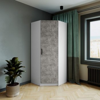 Шкаф угловой Ларс (угол скос), Белый/Ателье светлое (Микон) в Арамиле - aramil.mebel-e96.ru