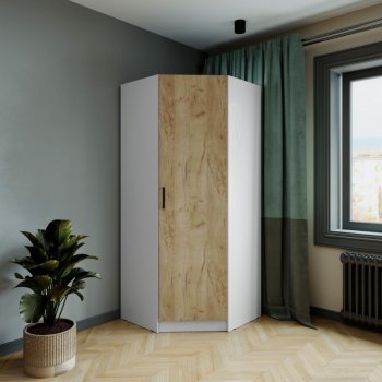 Шкаф угловой Ларс (угол скос), Белый/Крафт золотой (Микон) в Арамиле - aramil.mebel-e96.ru