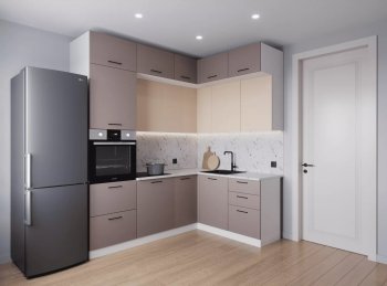 Кухонный гарнитур угловой Латте 2200*1700 мм (Санвут) в Арамиле - aramil.mebel-e96.ru