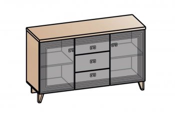 Комод 2дв, 3ящ Лежер КМ-3103 дуб серый/холст вулканический(СанТан) в Арамиле - aramil.mebel-e96.ru