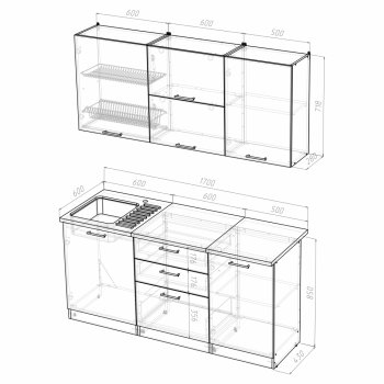 Кухонный гарнитур Лира экстра 1700 мм (Герда) в Арамиле - aramil.mebel-e96.ru