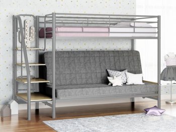 Кровать двухъярусная с диваном Мадлен-3 серый/серый/ясень шимо светлый в Арамиле - aramil.mebel-e96.ru