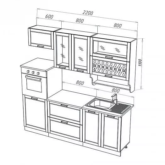 Кухонный гарнитур Милано 2200 мм Ком. №3 (Миф) в Арамиле - aramil.mebel-e96.ru