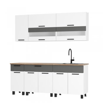 Кухонный гарнитур Монтана 2000 мм белый/графит (БТС) в Арамиле - aramil.mebel-e96.ru