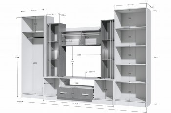 Стенка Николь-2 крафт серый/кашемир (Зарон) в Арамиле - aramil.mebel-e96.ru