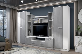 Стенка Николь-2 белый/бетонный камень(Зарон) в Арамиле - aramil.mebel-e96.ru