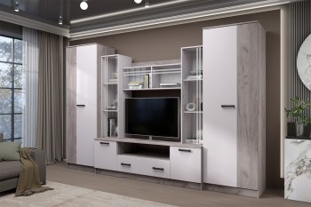 Стенка Николь-2 крафт серый/кашемир (Зарон) в Арамиле - aramil.mebel-e96.ru