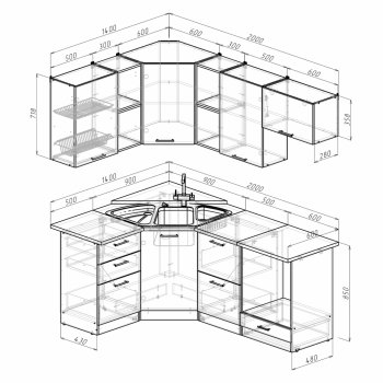 Кухонный гарнитур Ольга оптима 4 1400х2000 мм (Герда) в Арамиле - aramil.mebel-e96.ru