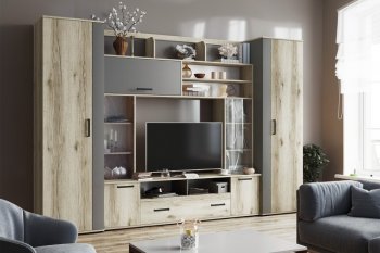 Гостиная Оскар-18-2 дуб делано/графит (Текс) в Арамиле - aramil.mebel-e96.ru
