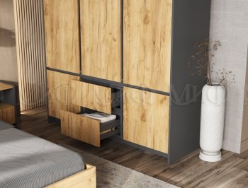 Спальный гарнитур Остин крафт/графит, модульный (Миф) в Арамиле - aramil.mebel-e96.ru