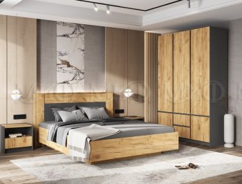 Кровать парящая Остин крафт/графит (Миф) в Арамиле - aramil.mebel-e96.ru