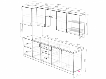 Кухонный гарнитур 2800 мм Прованс с карнизом (Росток) в Арамиле - aramil.mebel-e96.ru