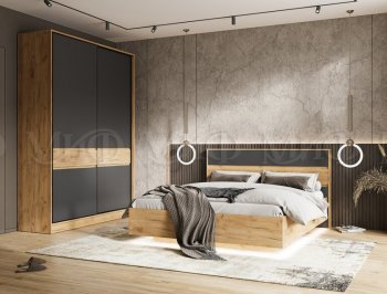 Кровать парящая Роджина с подсветкой, крафт/графит (Миф) в Арамиле - aramil.mebel-e96.ru