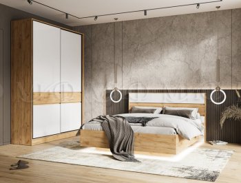 Кровать парящая с ПМ Роджина крафт/белый (Миф) в Арамиле - aramil.mebel-e96.ru