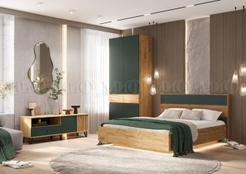 Спальный гарнитур Роджина крафт/изумрудный, модульный (Миф) в Арамиле - aramil.mebel-e96.ru