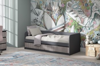 Кровать Соната 900 графит/крафт серый (Зарон) в Арамиле - aramil.mebel-e96.ru