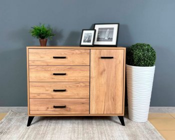 Комод-Тумба (1дв,4ящ) SVETLANA LOFT, дуб золотой (Генезис) в Арамиле - aramil.mebel-e96.ru